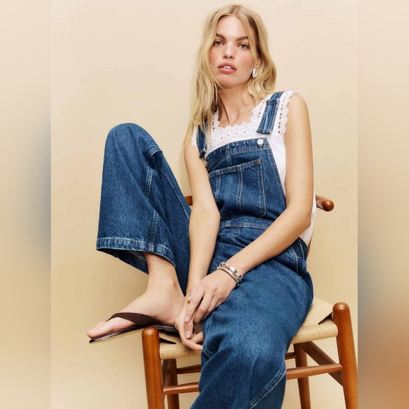 Reformation Arlo Denim Overalls In Clearly Wash